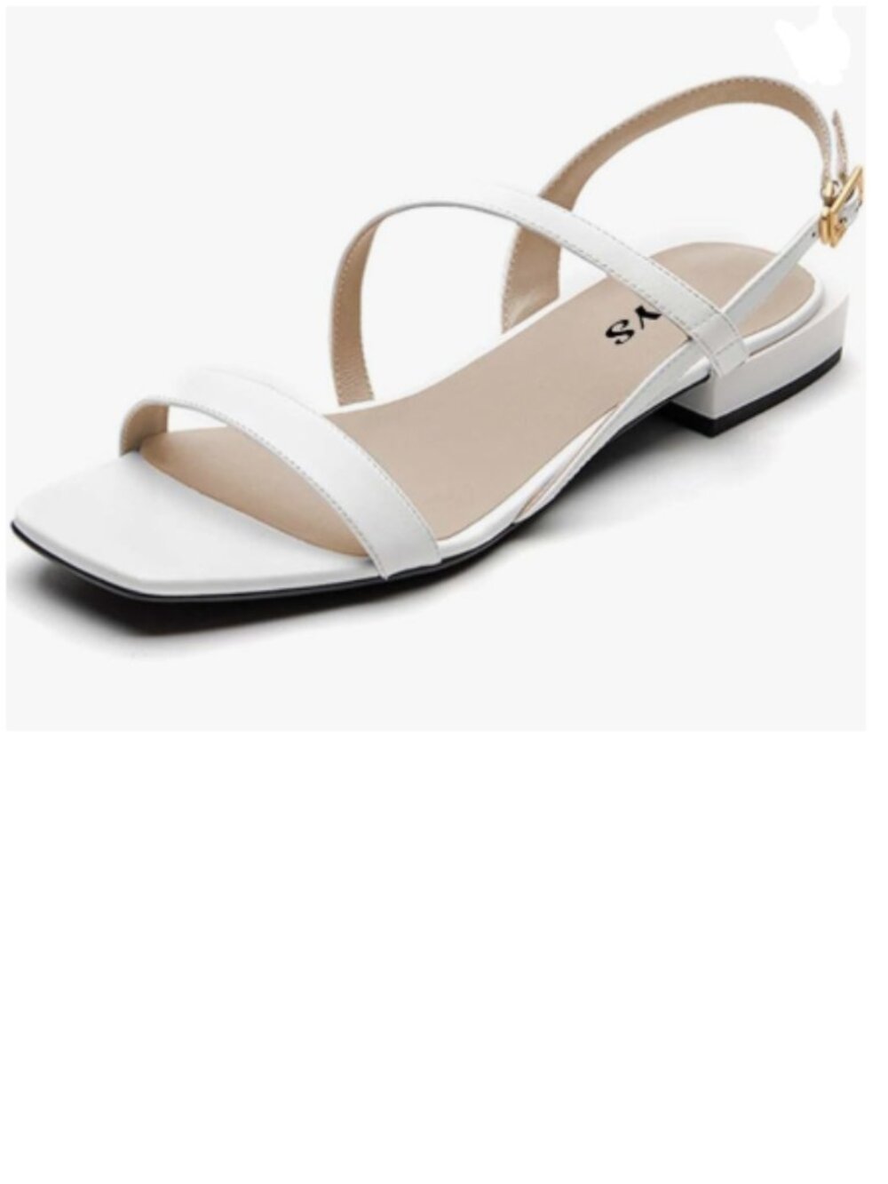 FYS White Square Open Toe Sandals Low Heel Strappy Slingbacks Comfy Summer Shoes